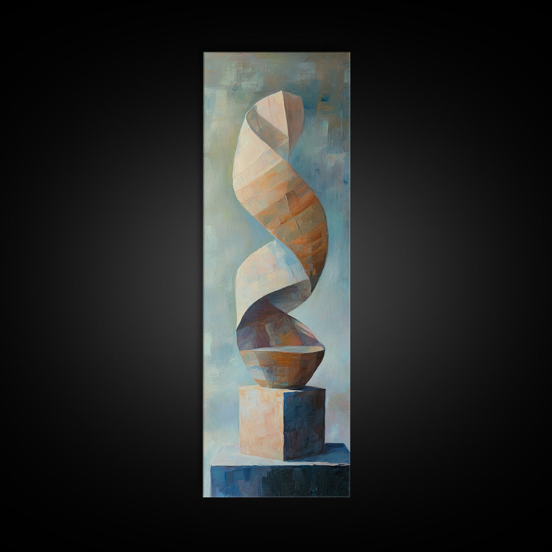 Neutral Twisting Abstract Sculpture Framed Canvas Print, Modern Geometric Wall Art, Japandi Home Decor For Living Room Wall Decor