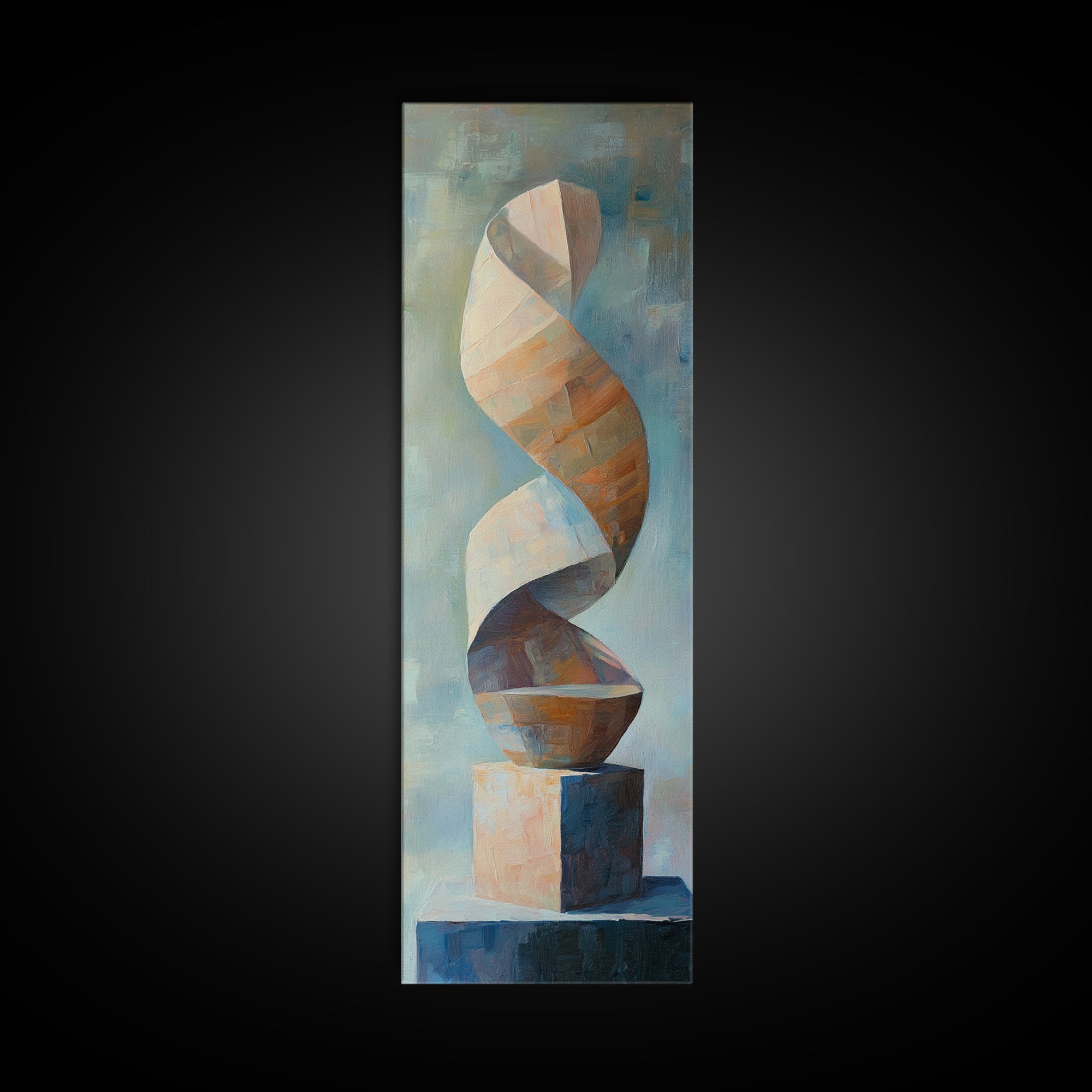 Neutral Twisting Abstract Sculpture Framed Canvas Print, Modern Geometric Wall Art, Japandi Home Decor For Living Room Wall Decor