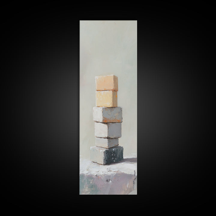 Minimal Stacked Stone Blocks Wall Art, Neutral Wabi Sabi Canvas Print, Organic Modern Living Room Decor, Housewarming Gift