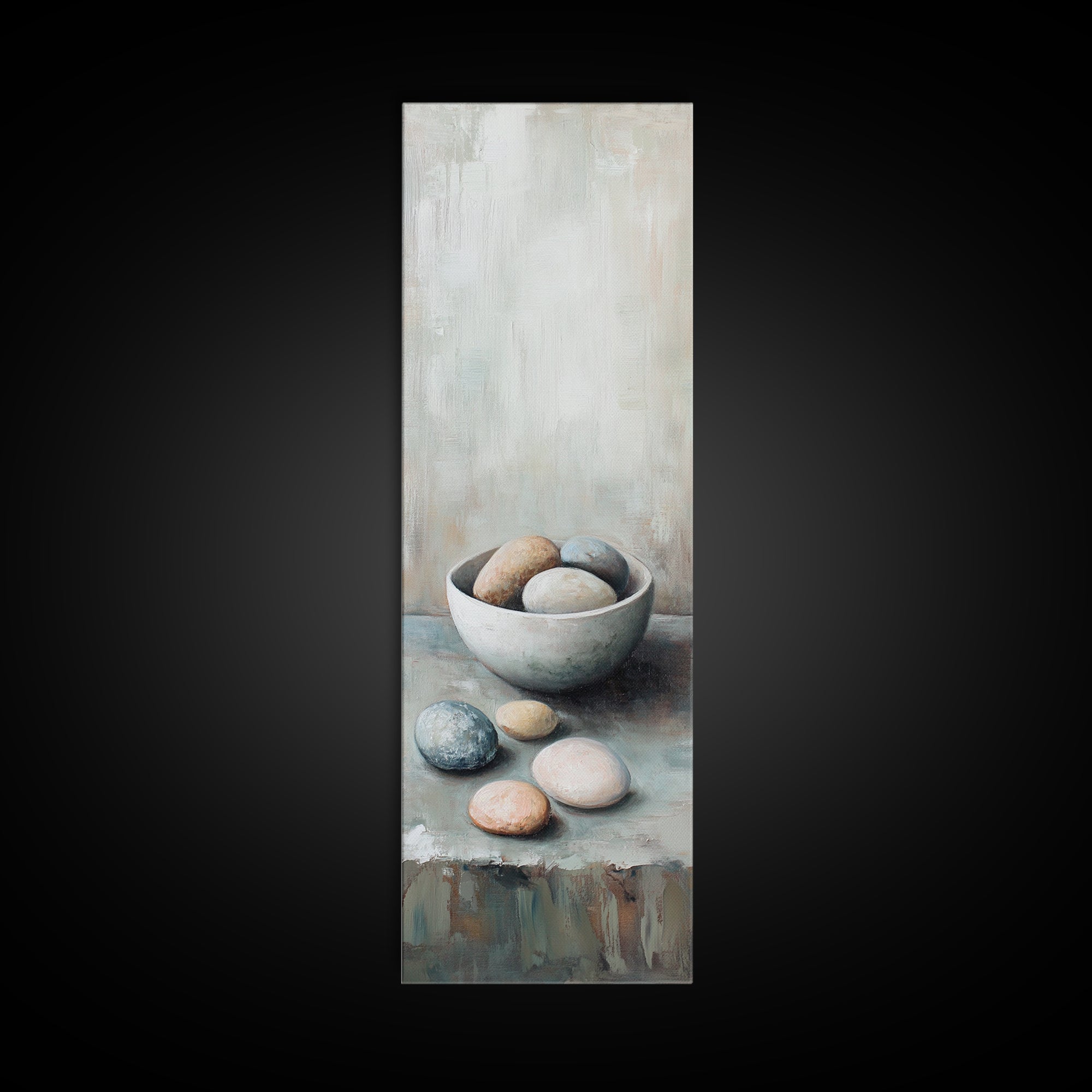 Neutral Bowl Of Smooth Pebbles Wall Art, Minimalist Still Life Canvas, Calming Zen Bathroom Decor, Wabi Sabi Home Decor Gift