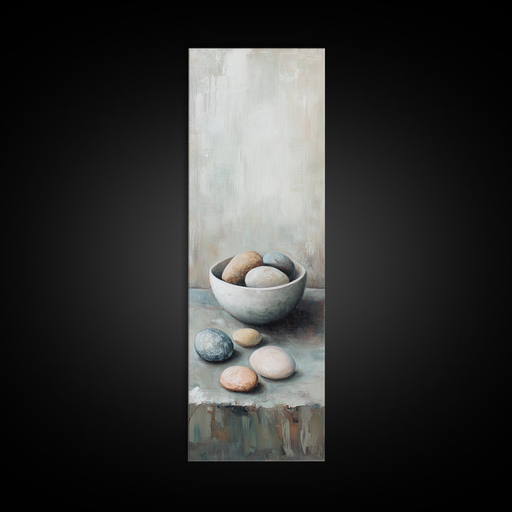 Neutral Bowl Of Smooth Pebbles Wall Art, Minimalist Still Life Canvas, Calming Zen Bathroom Decor, Wabi Sabi Home Decor Gift