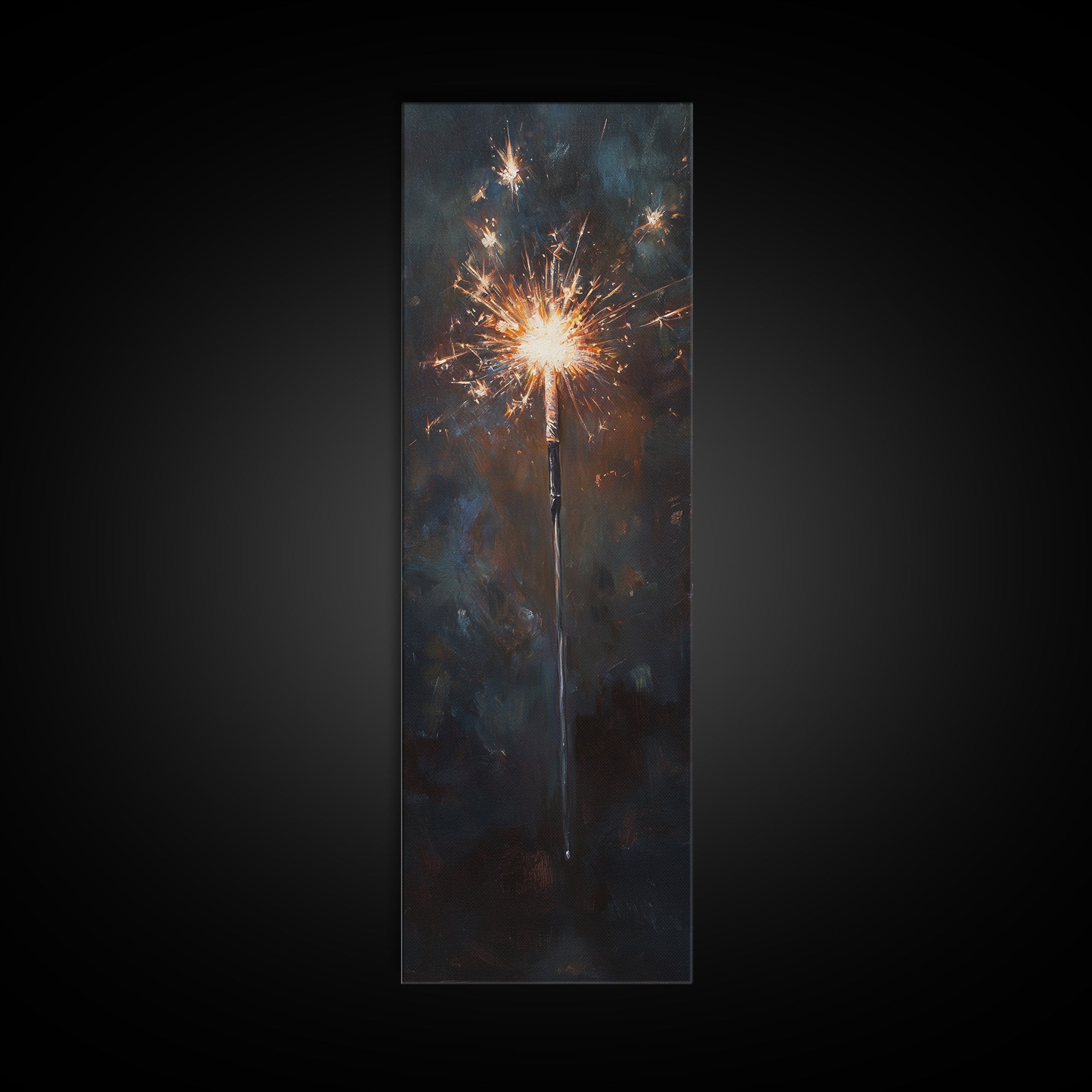 Glowing Sparkler On Dark Night Wall Art, Celebration Canvas Print, Moody Black And Gold Decor, New Year Gift For Party Lovers