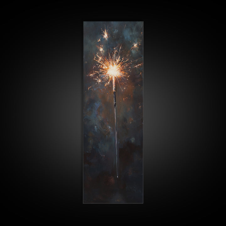 Glowing Sparkler On Dark Night Wall Art, Celebration Canvas Print, Moody Black And Gold Decor, New Year Gift For Party Lovers