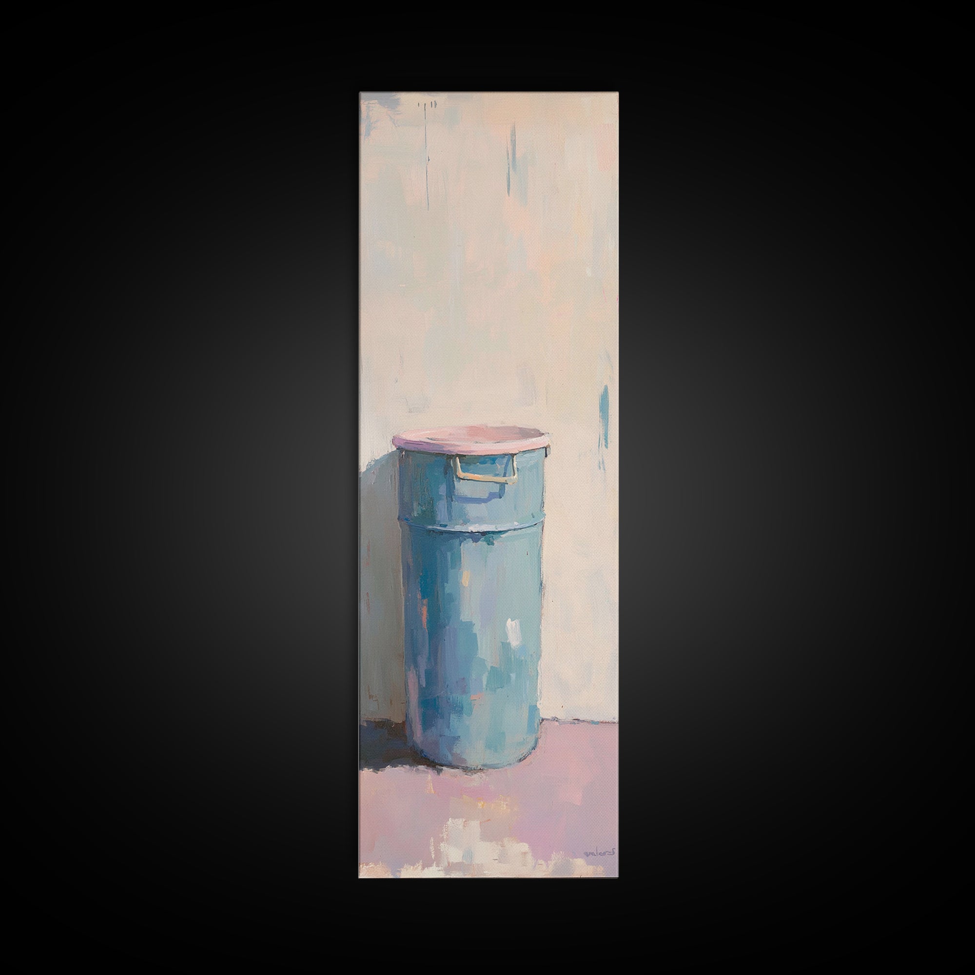 Minimal Blue Barrel Still Life Wall Art, Rustic Farmhouse Decor, Modern Canvas Print, Neutral Kitchen Art, Contemporary Painting