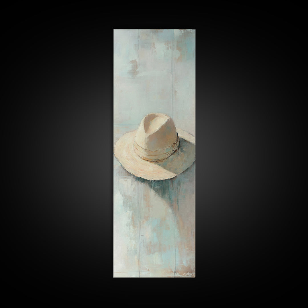 Cream Cowboy Hat Still Life Wall Art, Western Decor, Rustic Canvas Print, Neutral Bedroom Art, Modern Farmhouse Wall Decor
