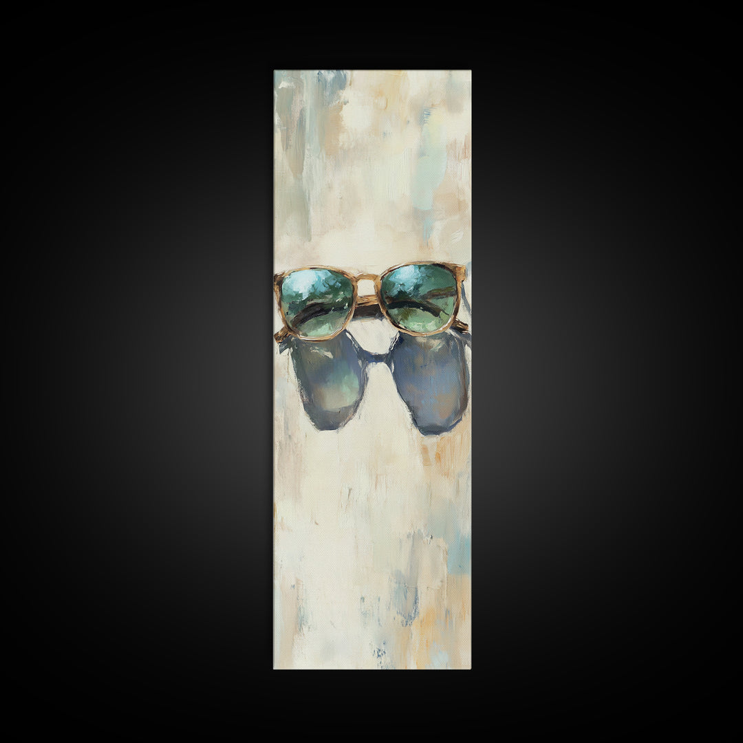 Teal Sunglasses With Beach Reflections Wall Art, Coastal Canvas Print, Summer Home Decor, Beach House Gift For Her, Living Room Decor