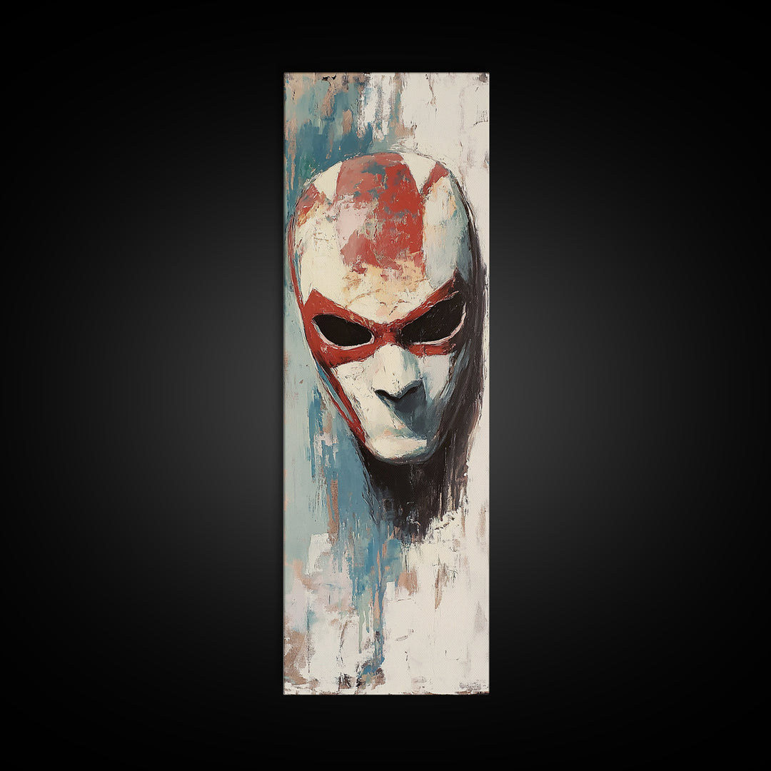 Red And White Alien Mask Portrait Wall Art, Dark Surreal Canvas Print, Sci Fi Gothic Decor, Gaming Room Art, Gift For Him