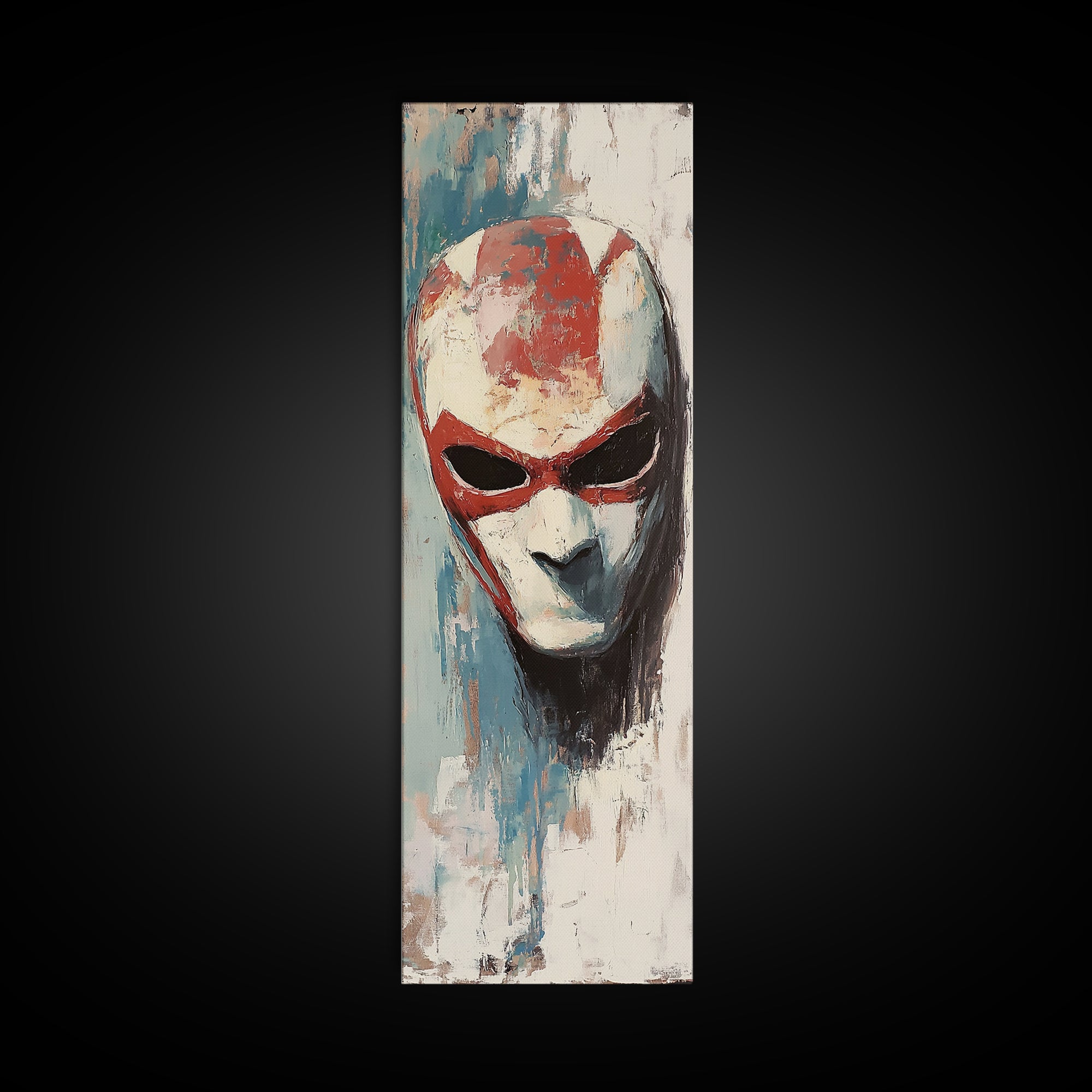 Red And White Alien Mask Portrait Wall Art, Dark Surreal Canvas Print, Sci Fi Gothic Decor, Gaming Room Art, Gift For Him