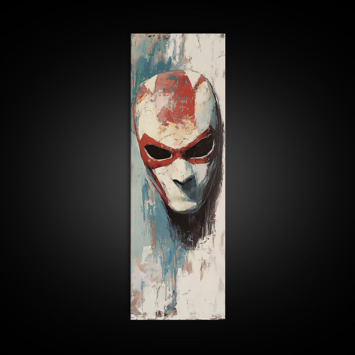 Red And White Alien Mask Portrait Wall Art, Dark Surreal Canvas Print, Sci Fi Gothic Decor, Gaming Room Art, Gift For Him