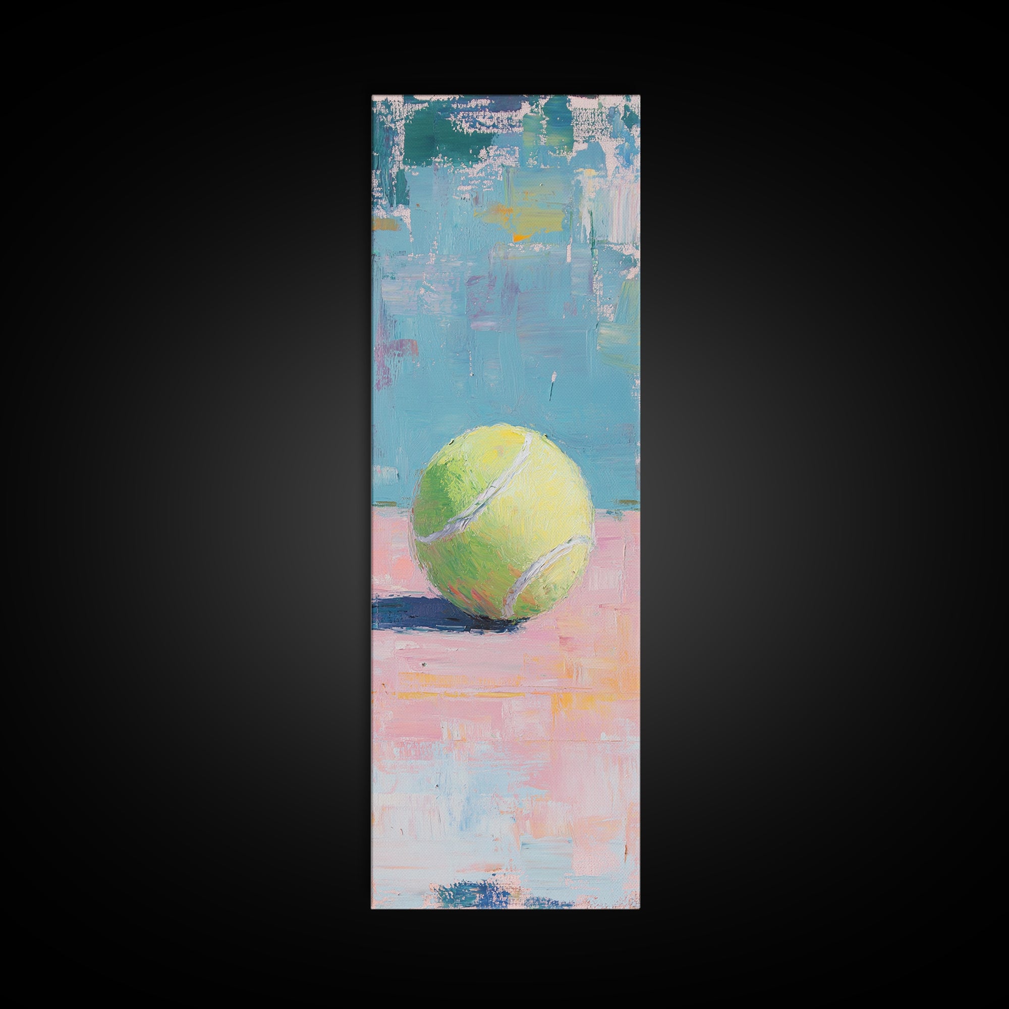 Yellow Tennis Ball On Pastel Court Wall Art, Sports Canvas Print, Game Room Decor, Boys Room Art, Modern Tennis Lover Gift