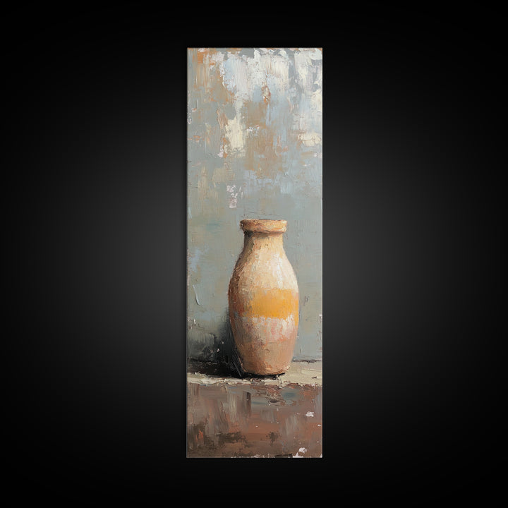Rustic Ceramic Vase Still Life Framed Canvas Print, Minimalist Neutral Wall Art, Wabi Sabi Decor, Farmhouse Home Decor, Fine Art