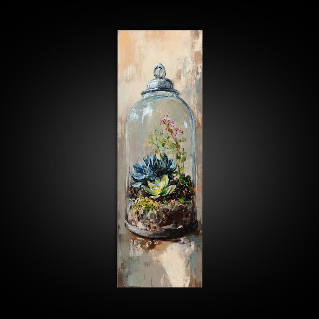 Glass Cloche Terrarium With Succulents Canvas Print, Botanical Wall Art, Green Home Decor, Nature Inspired Gift For Her, Living Room Decor