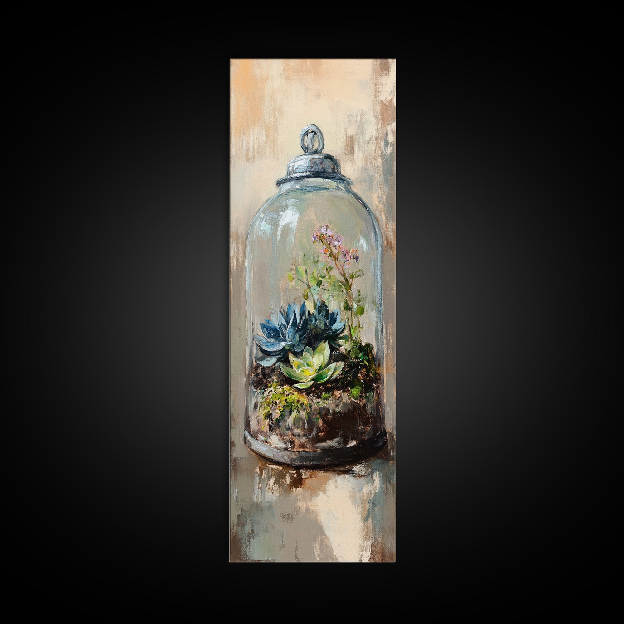 Glass Cloche Terrarium With Succulents Canvas Print, Botanical Wall Art, Green Home Decor, Nature Inspired Gift For Her, Living Room Decor