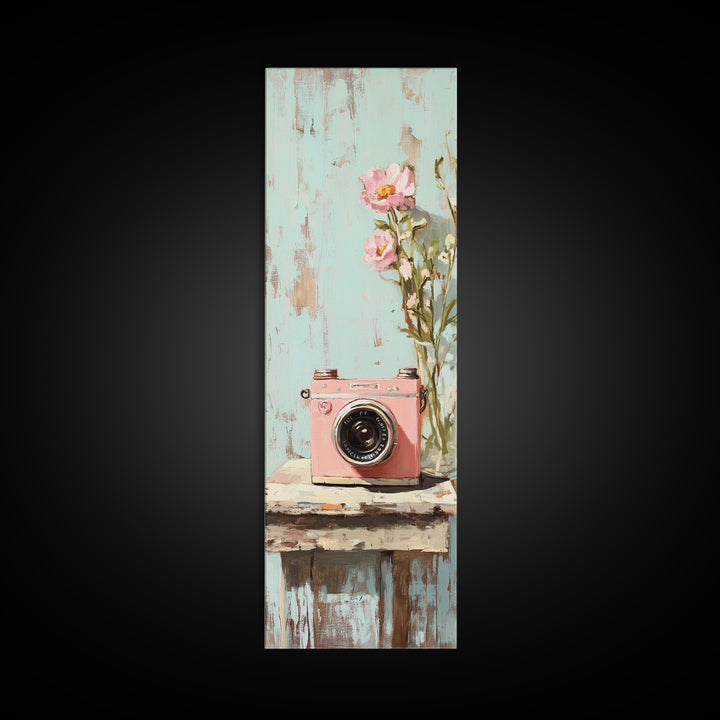 Pink Camera With Flowers Canvas Print, Whimsical Floral Wall Art, Girly Room Decor, Cute Photography Lover Gift And Bedroom Wall Decor
