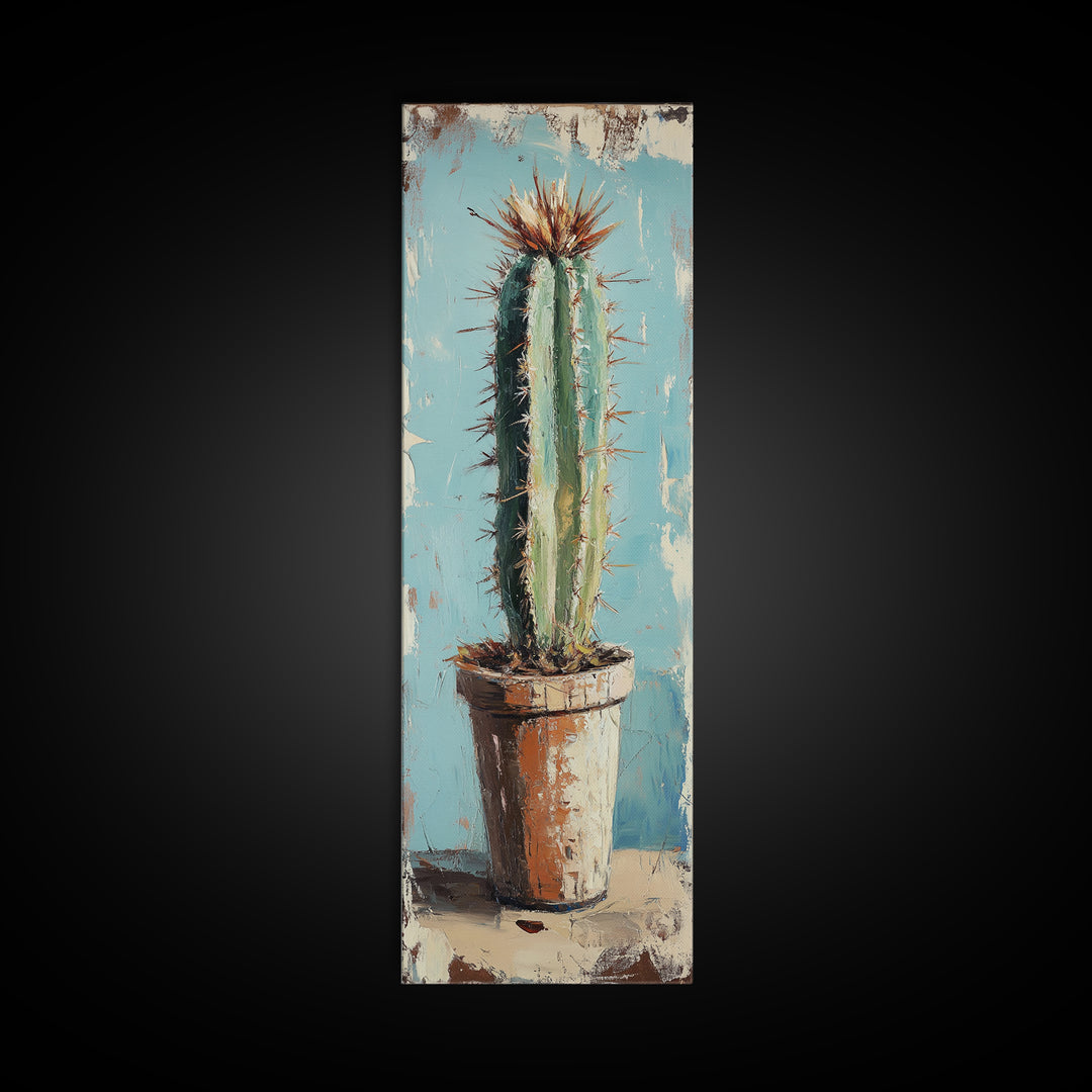 Tall Cactus In Terracotta Pot Wall Art, Desert Botanical Canvas Print, Southwestern Decor, Rustic Living Room Wall Decor