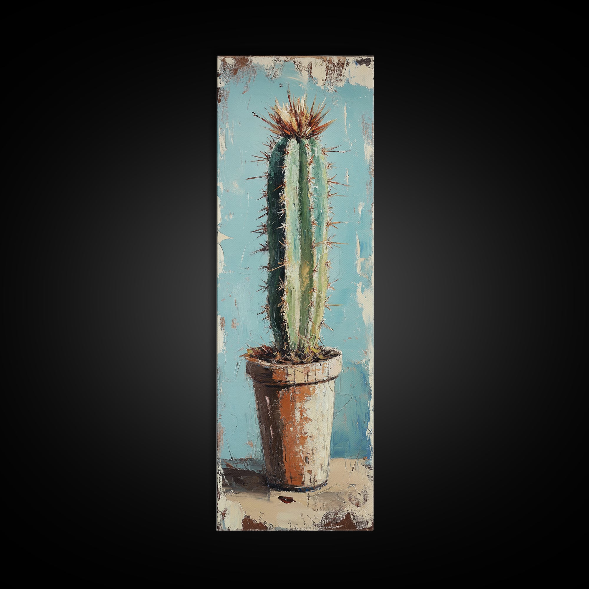 Tall Cactus In Terracotta Pot Wall Art, Desert Botanical Canvas Print, Southwestern Decor, Rustic Living Room Wall Decor