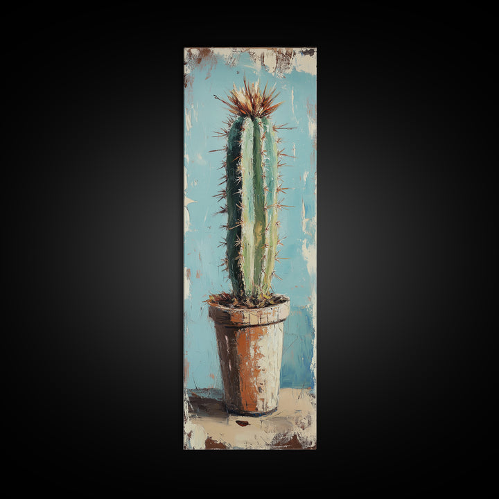Tall Cactus In Terracotta Pot Wall Art, Desert Botanical Canvas Print, Southwestern Decor, Rustic Living Room Wall Decor