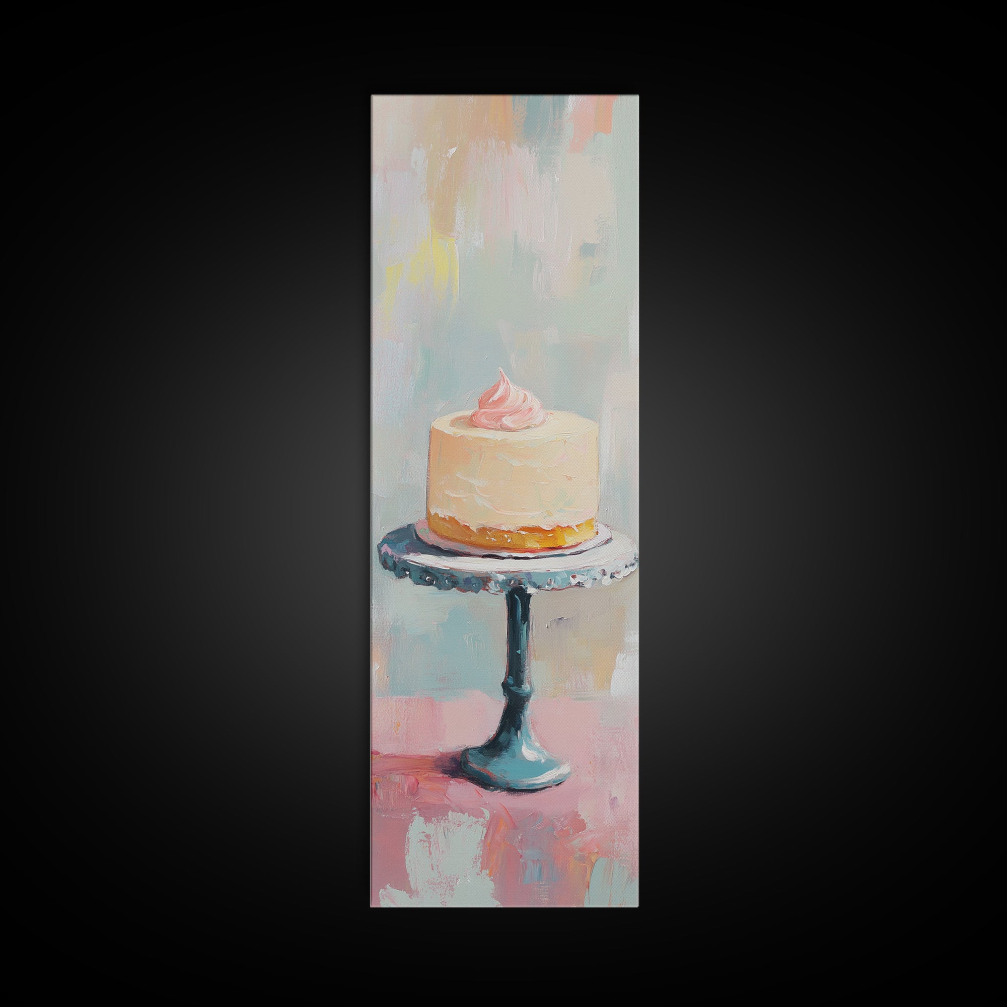 Pastel Cake On Pedestal Stand Canvas Print, Bakery Wall Art, Pink Kitchen Decor, Birthday Gift, Sweet Dessert Art Print Decor