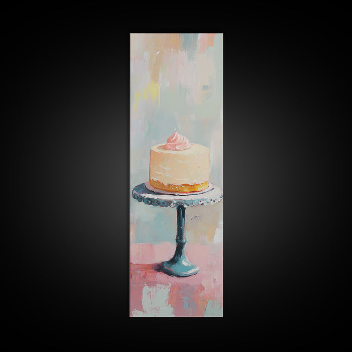 Pastel Cake On Pedestal Stand Canvas Print, Bakery Wall Art, Pink Kitchen Decor, Birthday Gift, Sweet Dessert Art Print Decor