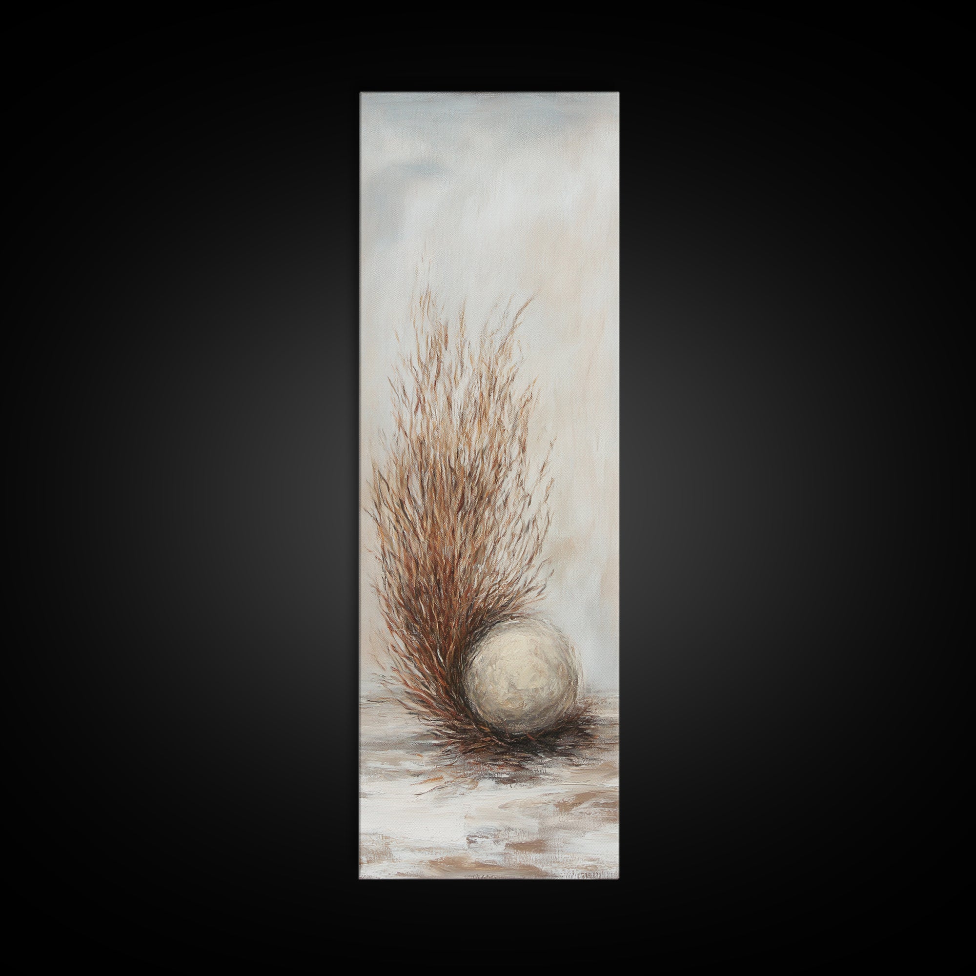 Dried Grass And Stone Sphere Wall Art, Neutral Minimalist Canvas Print, Wabi Sabi Rustic Nature Calming Decor For Living Room