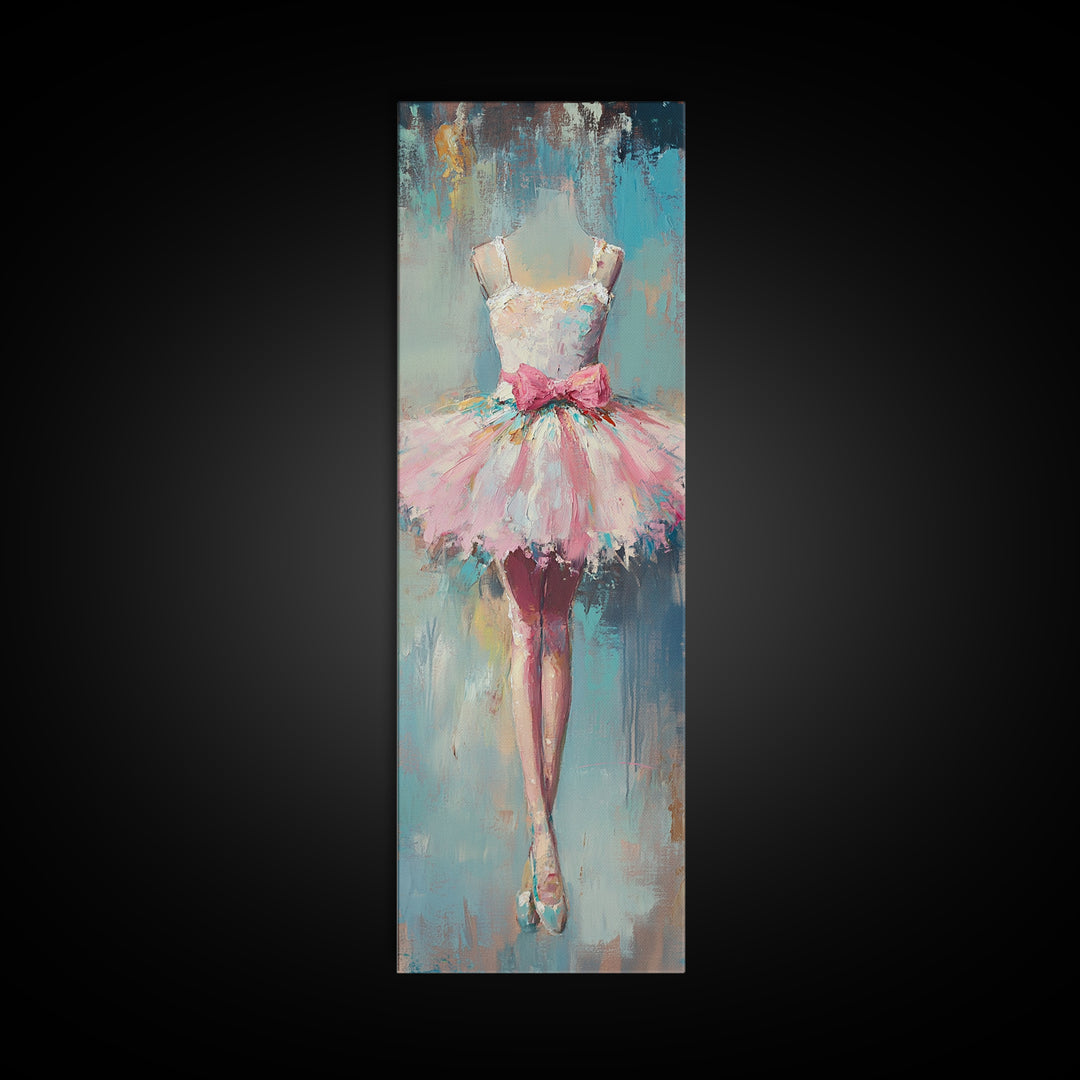 Pink Ballerina Tutu Dress Wall Art, Feminine Ballet Canvas Print, Whimsical Girls Room Decor Dance Studio Gift For Her Nursery
