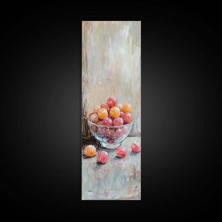 Bowl Of Red And Orange Fruit Still Life Wall Art, Rustic Kitchen Decor, Farmhouse Wall Decor, Food Art Print, Dining Room Print