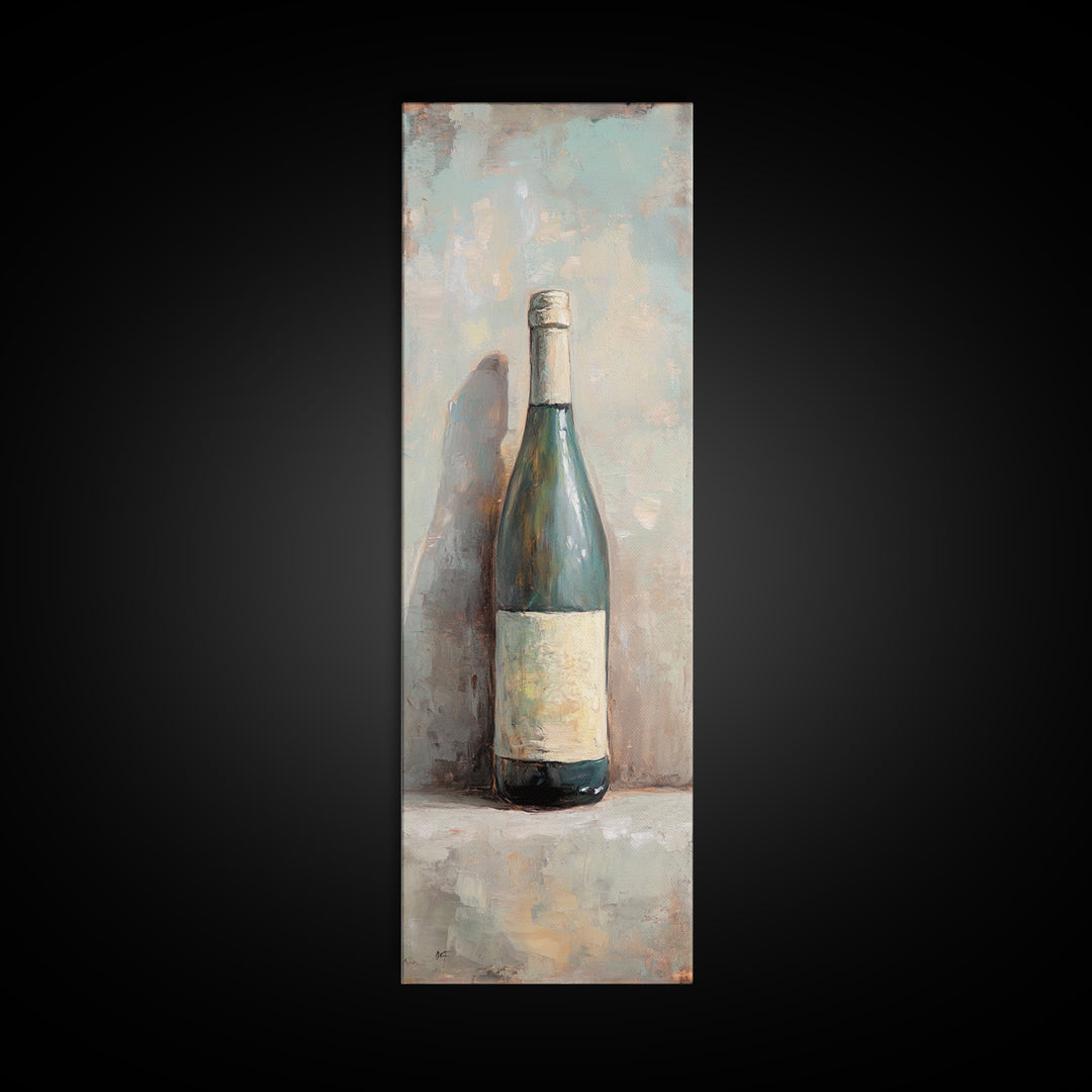 Green Wine Bottle Still Life Canvas Print, Kitchen Wall Art, Wine Decor, Bar Cart Print, Rustic Home Decor, Housewarming Gift