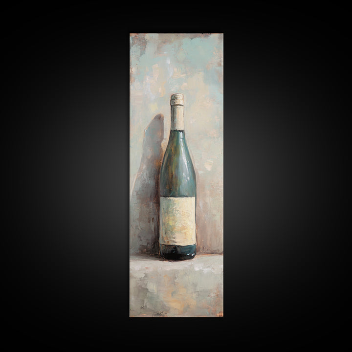 Green Wine Bottle Still Life Canvas Print, Kitchen Wall Art, Wine Decor, Bar Cart Print, Rustic Home Decor, Housewarming Gift