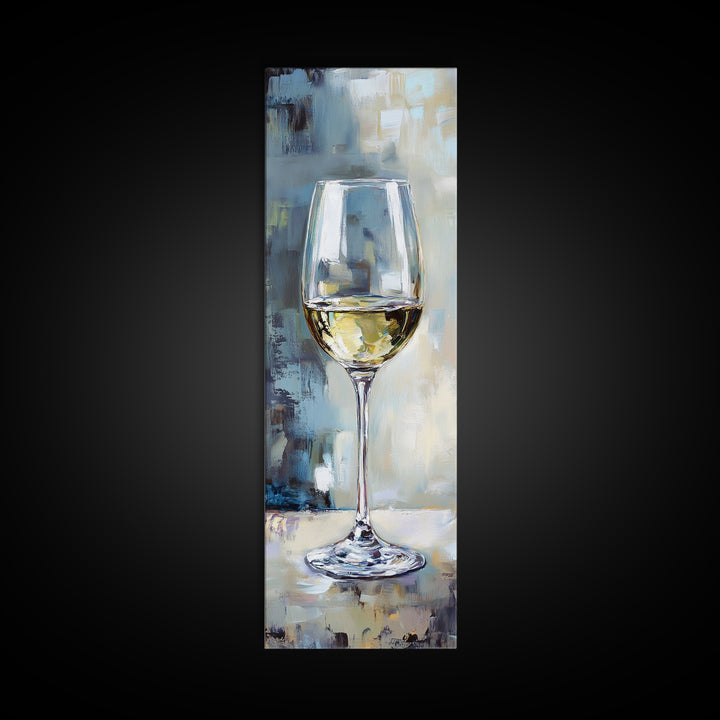 White Wine Glass Still Life Framed Canvas Print, Bar Art, Kitchen Wall Art, Wine Lover Gift, Elegant Dining Room Decor, Home Decor