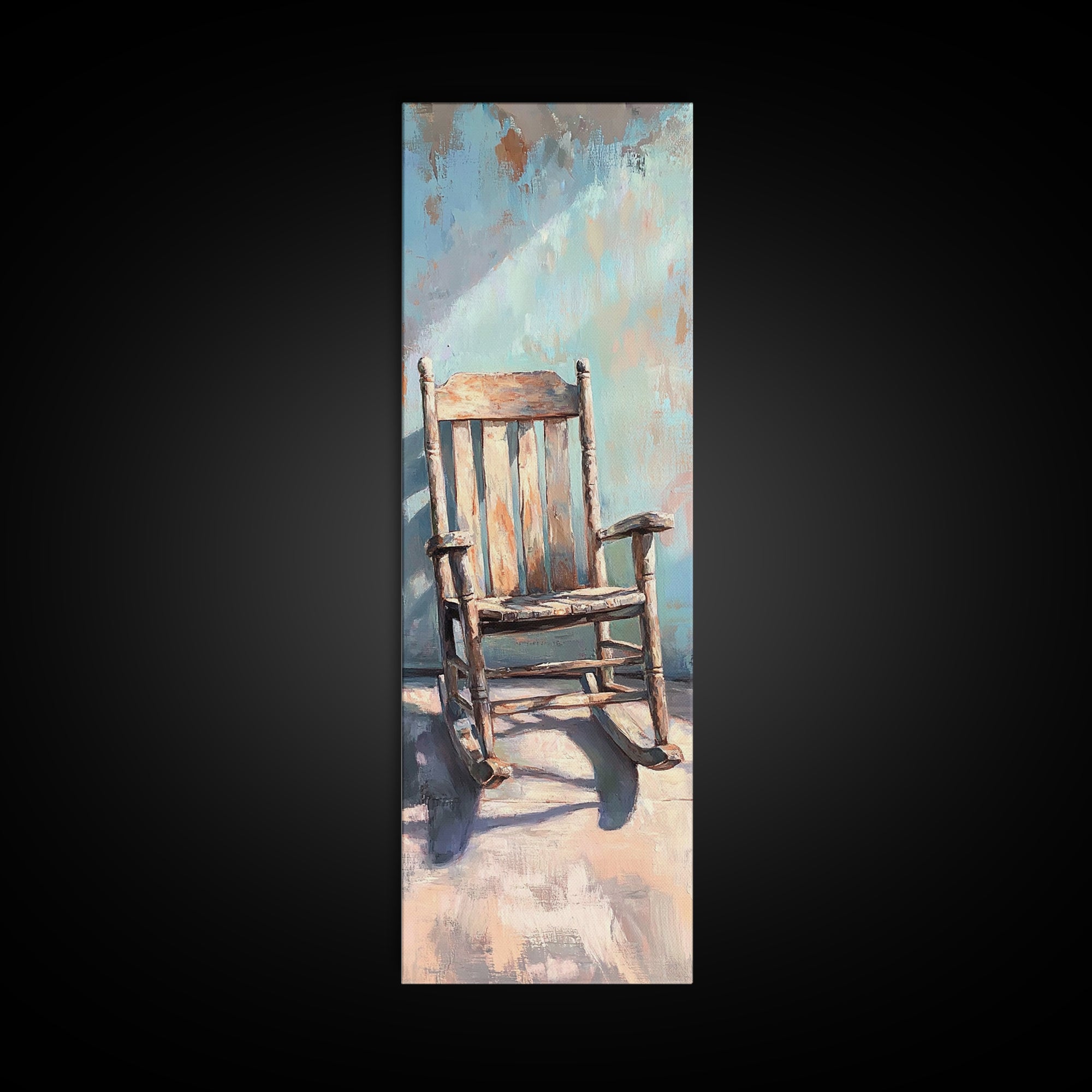 Sunlit Wooden Rocking Chair Wall Art, Rustic Farmhouse Decor, Country Home Decor, Neutral Canvas Print, Cozy Living Room Art