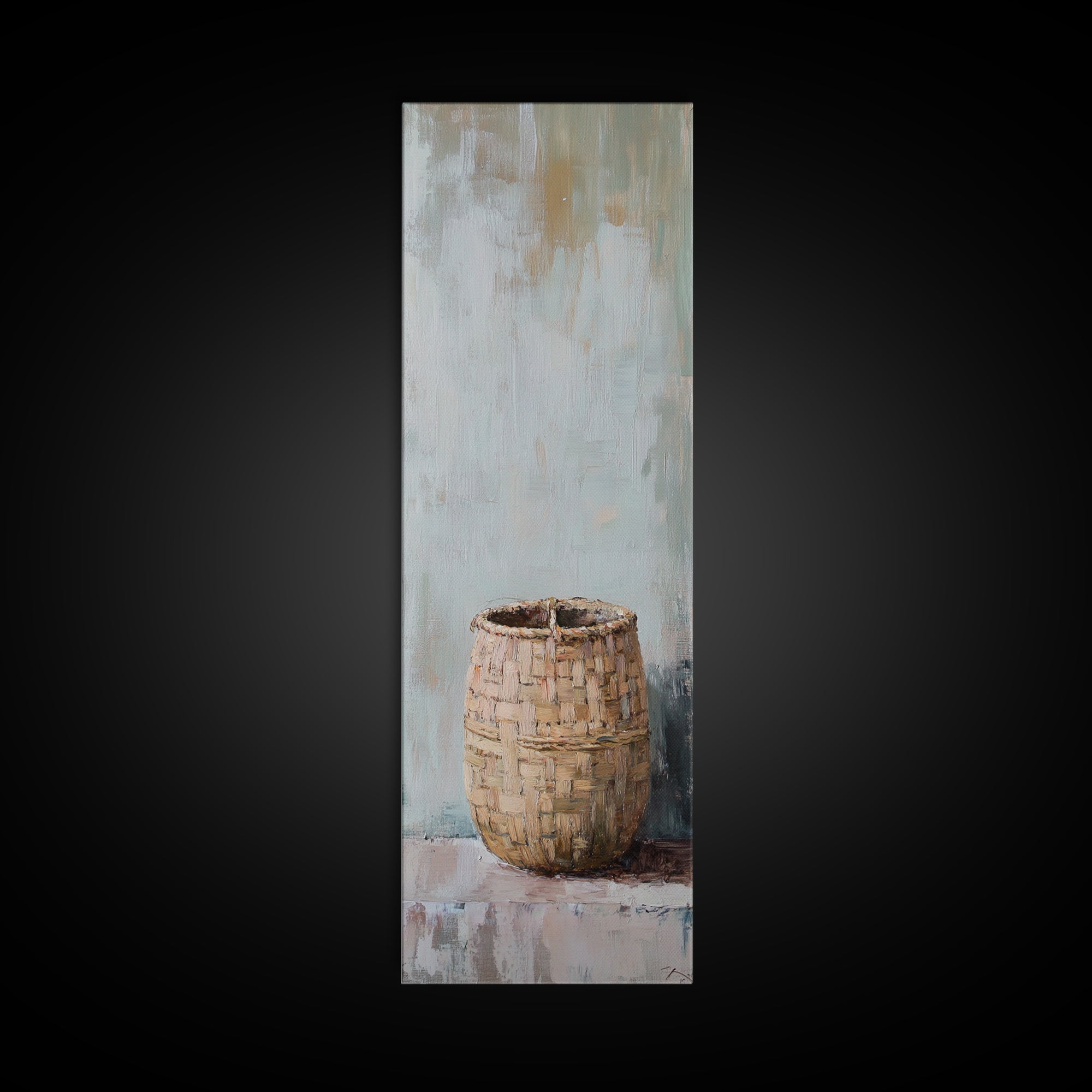Woven Basket Minimal Still Life Wall Art, Neutral Wabi Sabi Decor, Rustic Farmhouse Canvas Print, Organic Modern Home Decor