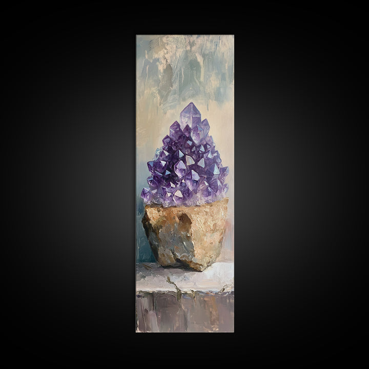 Purple Amethyst Crystal Cluster Wall Art, Mystical Framed Canvas Print For Spiritual Decor, Boho Home Decor, Unique Gift