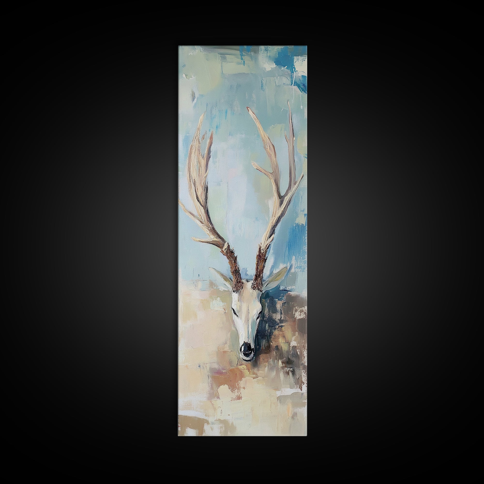 Deer Skull With Antlers Wall Art, Rustic Western Framed Canvas Print For Cabin Decor, Nature Wall Decor, Gift For Him, Man Cave Decor