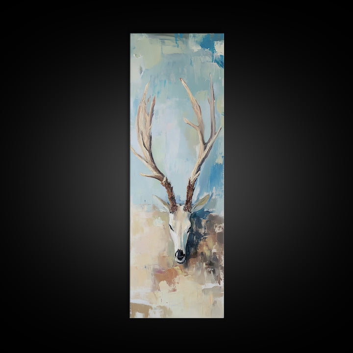 Deer Skull With Antlers Wall Art, Rustic Western Framed Canvas Print For Cabin Decor, Nature Wall Decor, Gift For Him, Man Cave Decor