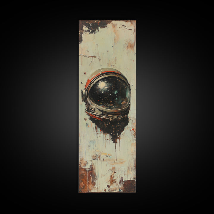 Weathered Astronaut Helmet Canvas Print, Retro Space Wall Art, Sci Fi Decor, Futuristic Office Decor, Gift For Him, Modern Home Decor