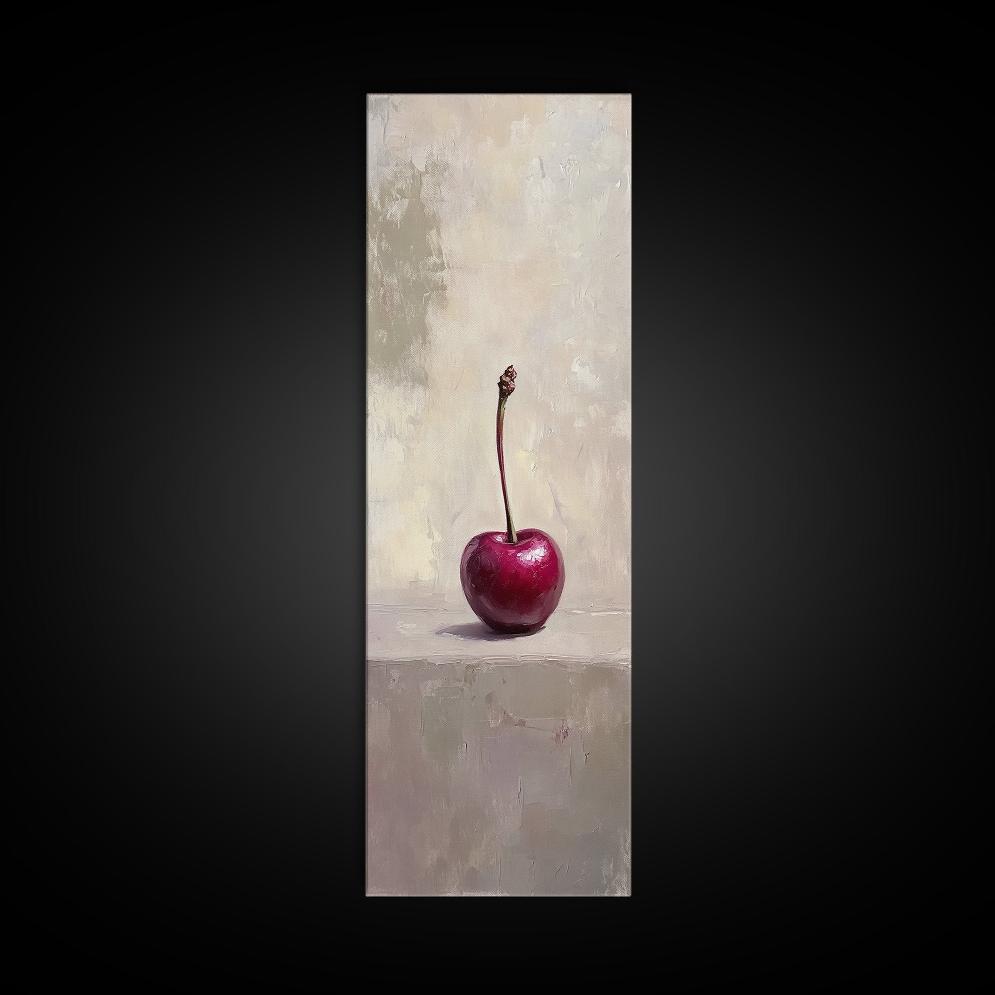 Single Red Cherry Minimal Still Life Wall Art, Modern Kitchen Decor, Fruit Art Print, Minimalist Framed Canvas Print Gift