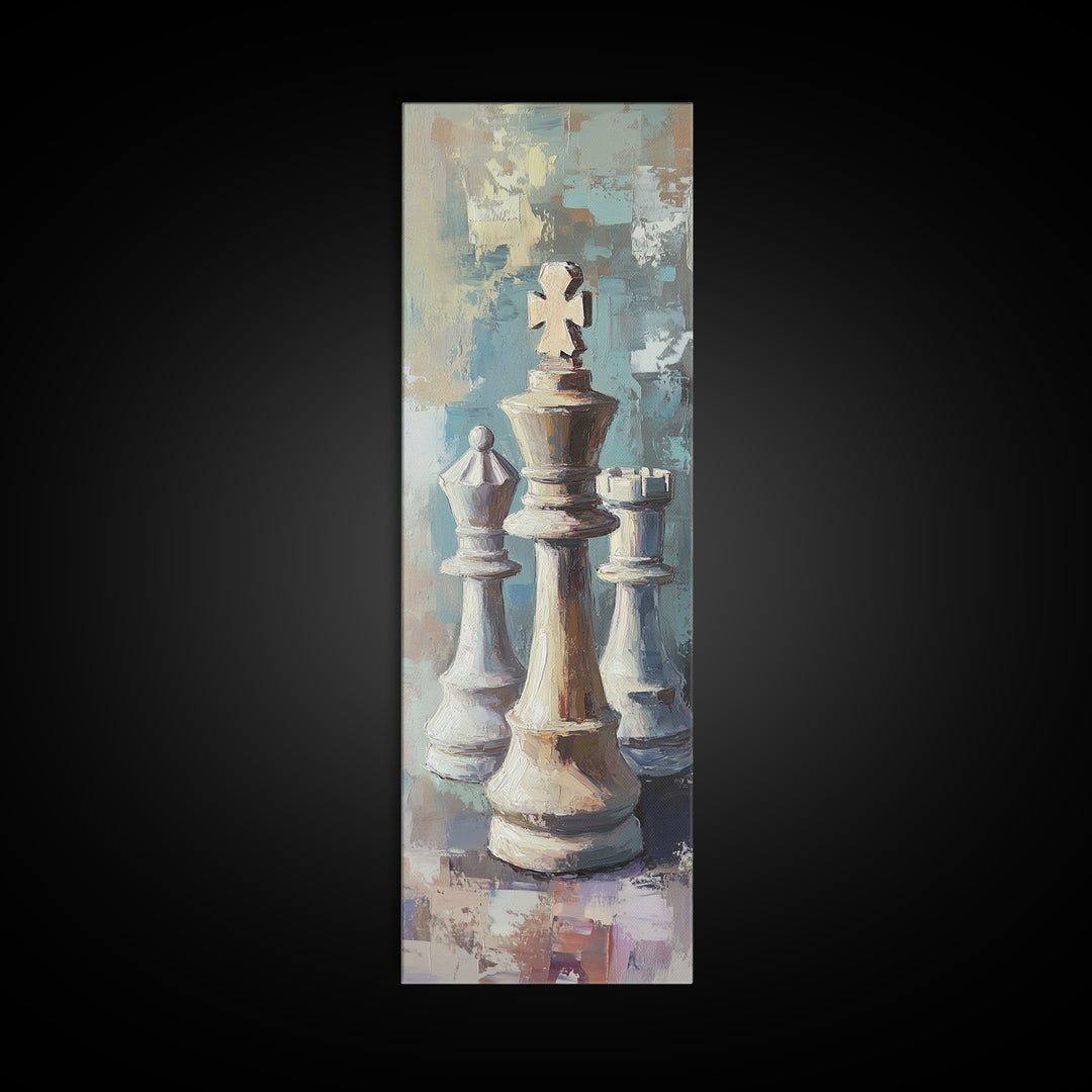 Abstract Chess King And Pawns Wall Art, Modern Game Room Decor, Masculine Office Framed Canvas Print Living Room Gift For Him