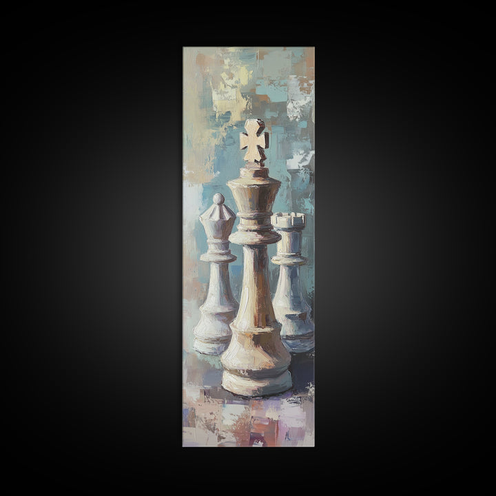 Abstract Chess King And Pawns Wall Art, Modern Game Room Decor, Masculine Office Framed Canvas Print Living Room Gift For Him