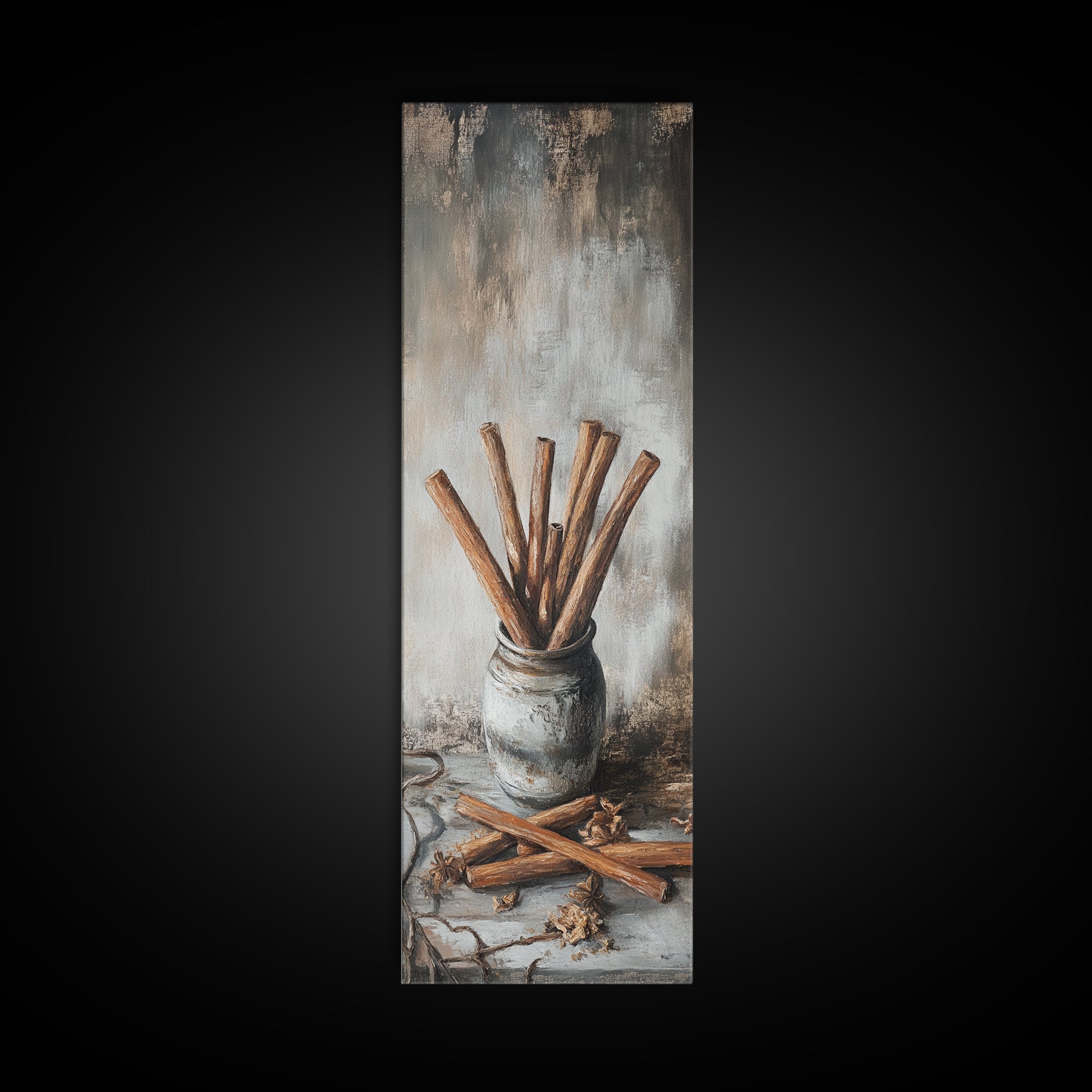 Cinnamon Sticks In Rustic Jar Wall Art, Farmhouse Kitchen Decor, Spice Still Life Canvas Print, Cozy Cafe Art Gift, Home Decor