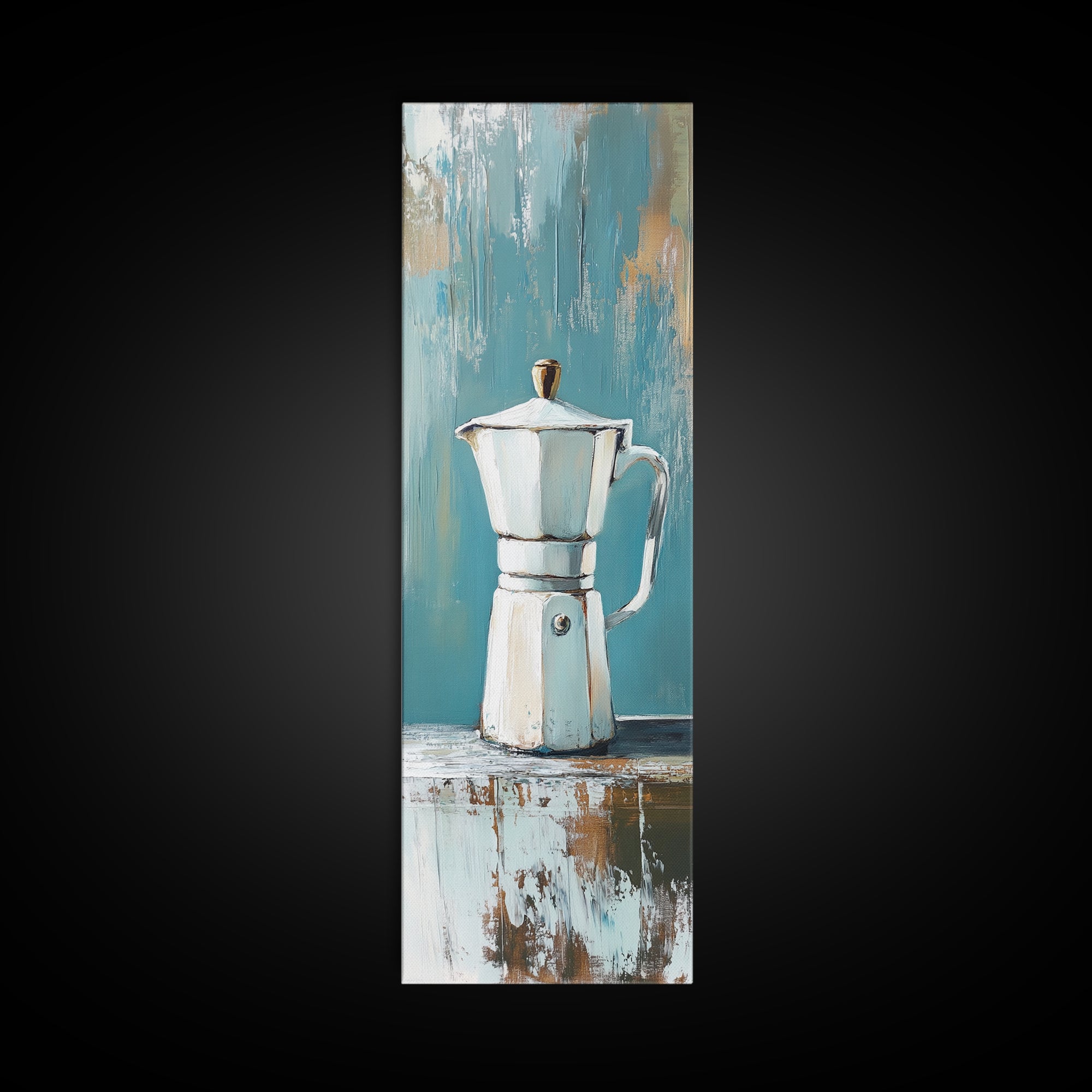White Moka Pot Still Life Wall Art, Rustic Kitchen Decor, Coffee Bar Art Print, Farmhouse Canvas, Housewarming Gift For Coffee Lover