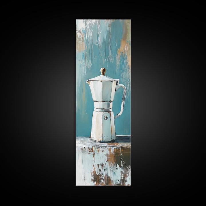 White Moka Pot Still Life Wall Art, Rustic Kitchen Decor, Coffee Bar Art Print, Farmhouse Canvas, Housewarming Gift For Coffee Lover