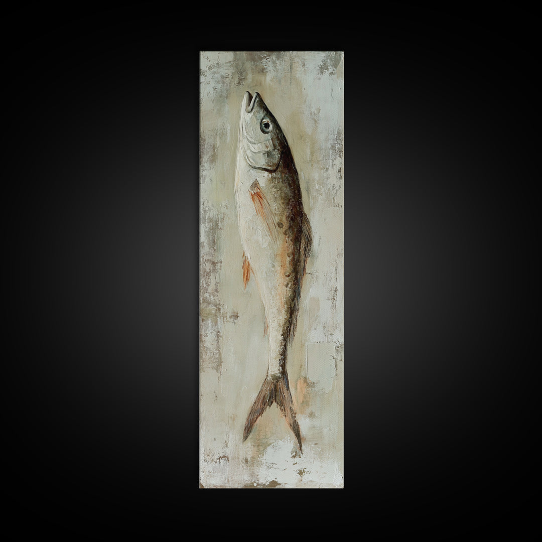 Silver Fish Still Life Wall Art, Nautical Kitchen Decor, Coastal Seafood Art Print, Rustic Ocean Canvas Print, Beach House Gift