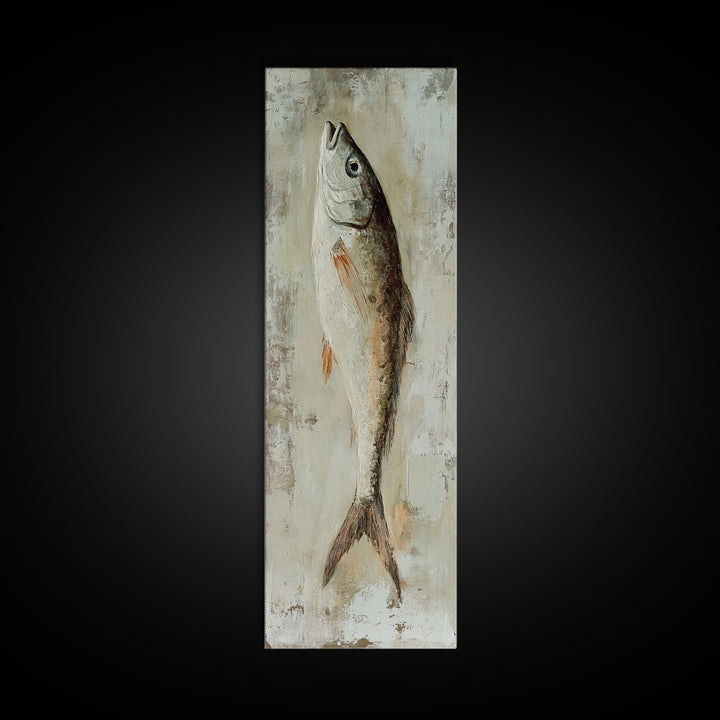 Silver Fish Still Life Wall Art, Nautical Kitchen Decor, Coastal Seafood Art Print, Rustic Ocean Canvas Print, Beach House Gift