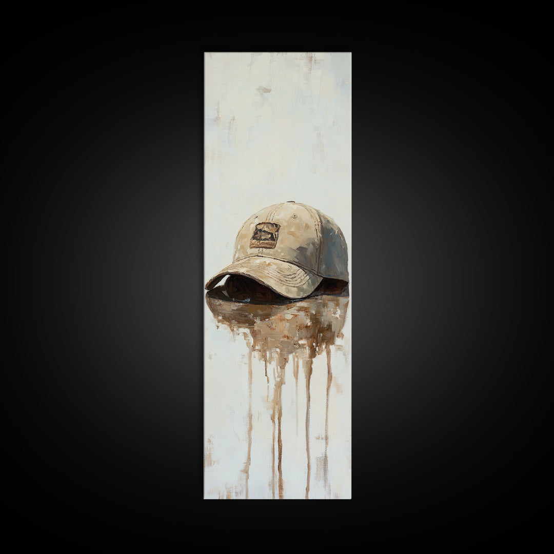 Weathered Baseball Cap Still Life Wall Art, Rustic Americana Decor, Sports Room Canvas Print, Man Cave Art Print, Gift For Him