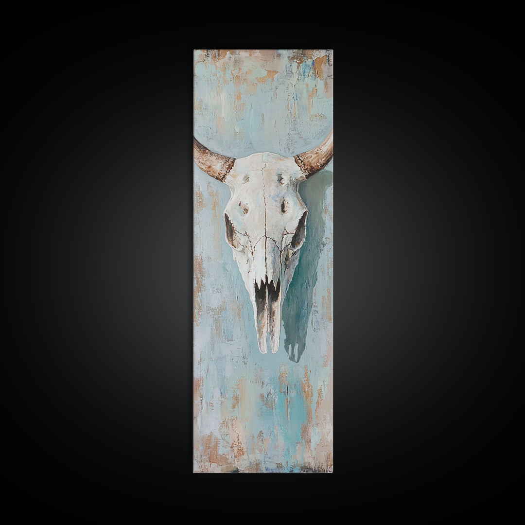 Longhorn Bull Skull Framed Canvas Print, Western Wall Art, Rustic Ranch Decor, Southwestern Farmhouse Home Decor, Gift For Him