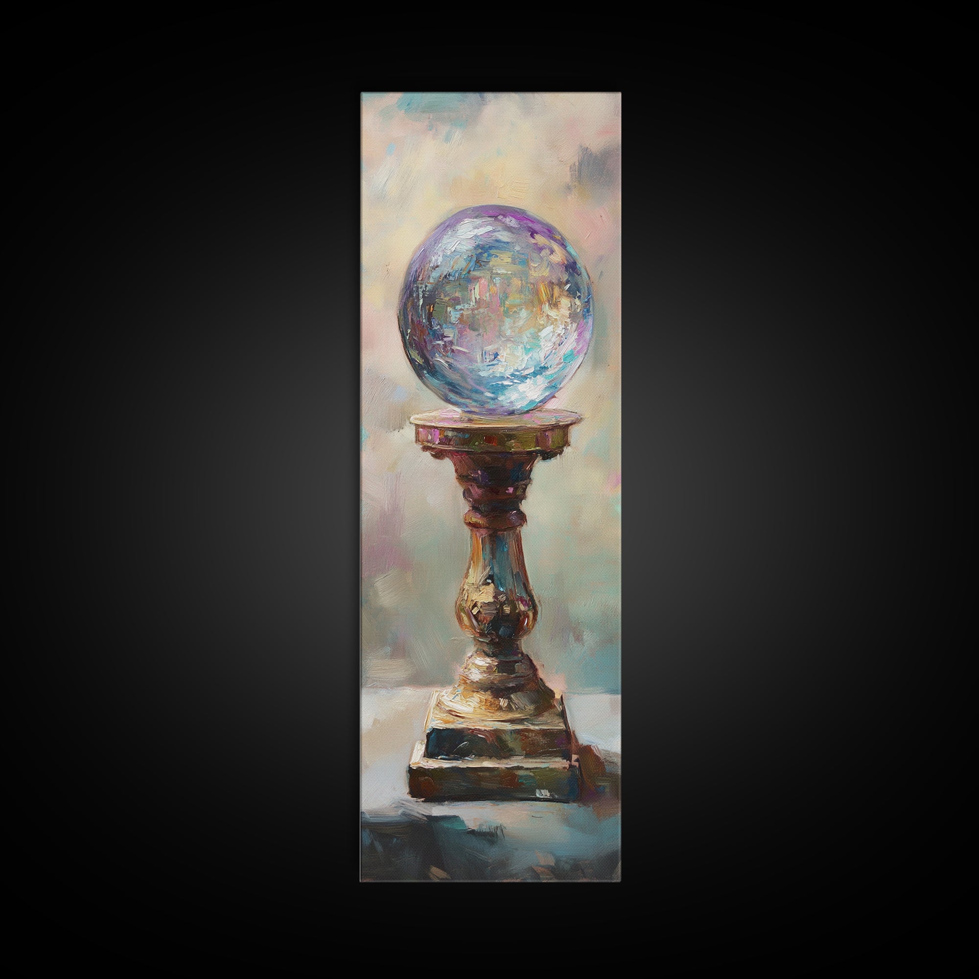 Mystic Crystal Ball On Pedestal Canvas Print, Celestial Wall Decor, Fantasy Art Print, Witchy Decor, Gift For Her, Boho Home Decor