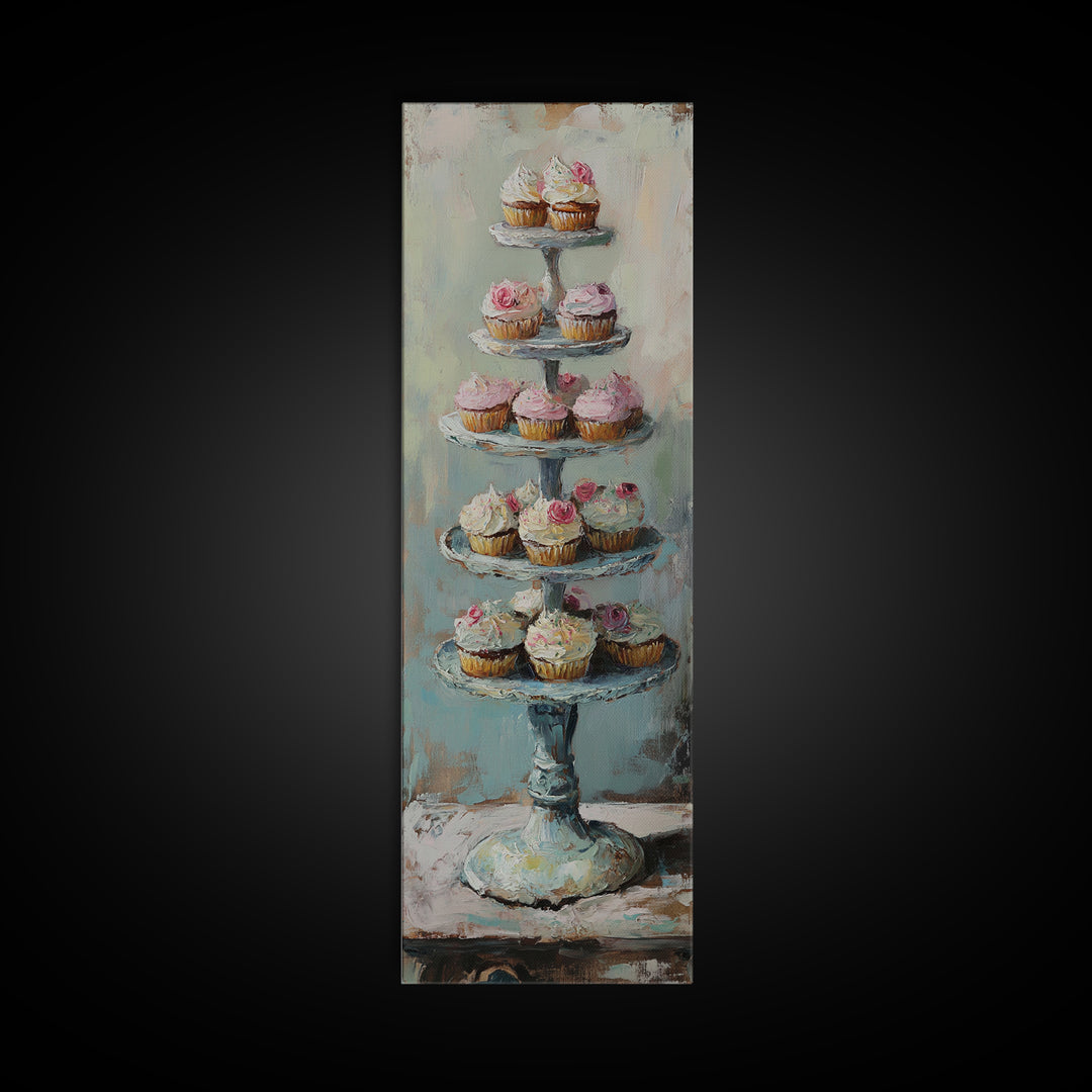 Tiered Cupcake Stand Still Life Canvas Print, Bakery Wall Art, Kitchen Decor, Patisserie Print, Gift For Baker, Cafe Decor