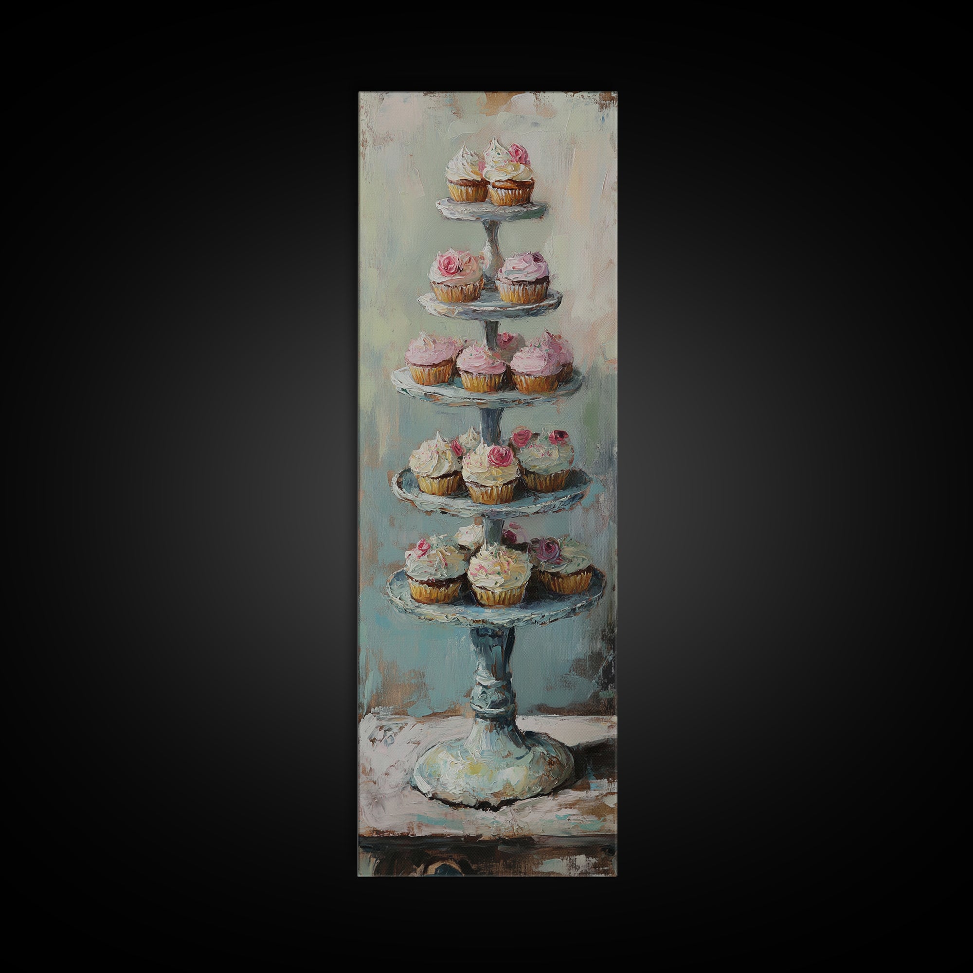 Tiered Cupcake Stand Still Life Canvas Print, Bakery Wall Art, Kitchen Decor, Patisserie Print, Gift For Baker, Cafe Decor