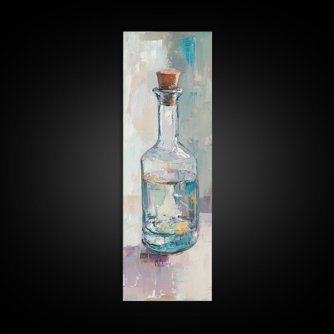 Clear Glass Bottle Still Life Framed Canvas Print, Minimalist Wall Art, Kitchen Decor, Neutral Home Decor, Fine Art Print
