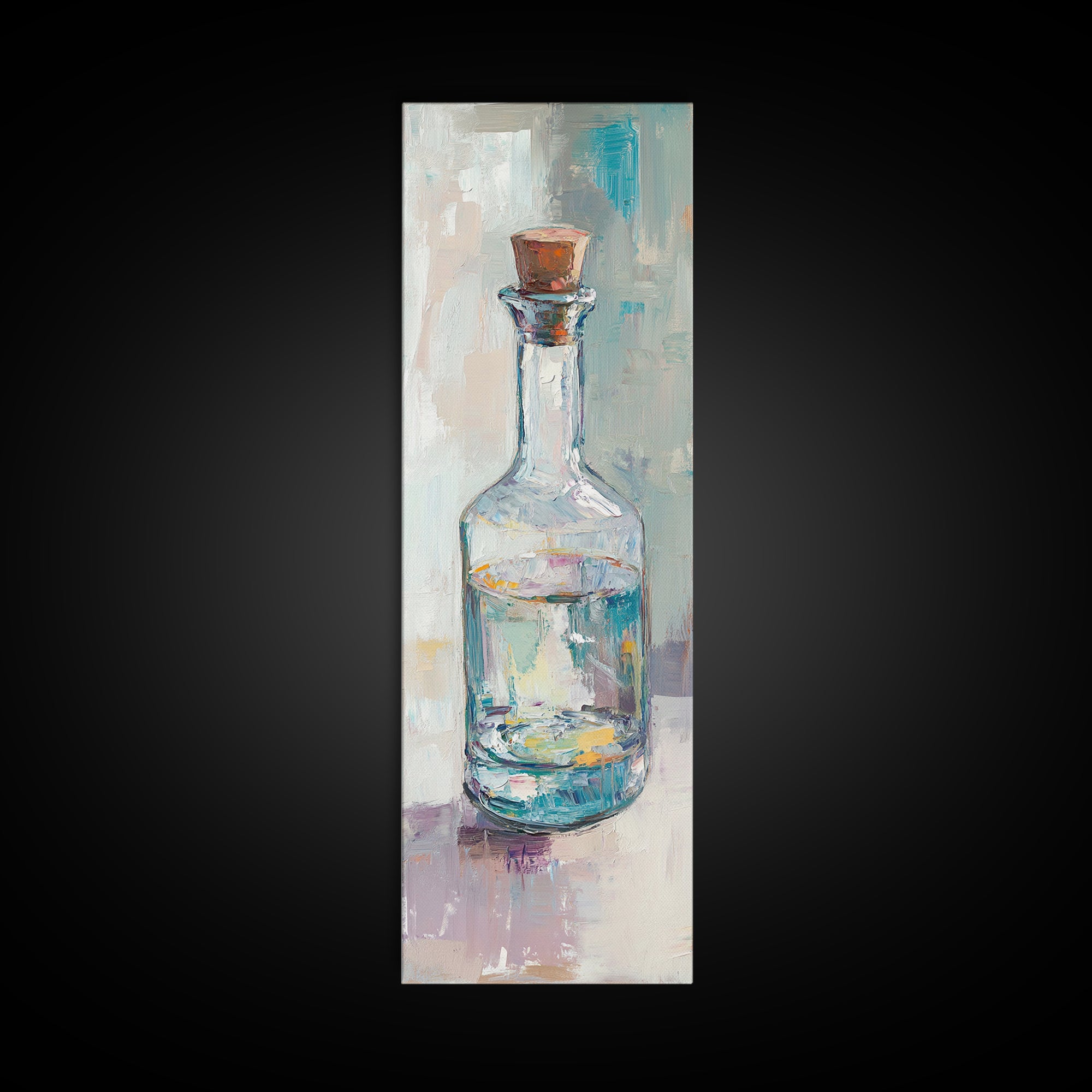 Clear Glass Bottle Still Life Framed Canvas Print, Minimalist Wall Art, Kitchen Decor, Neutral Home Decor, Fine Art Print